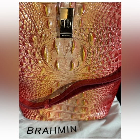 Brahmin Red and Orange Croc-Embossed Women's Bag - Picture 3 of 12